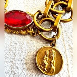 Etruscan Couture Bracelet Matte Antique Gold Tone “St. Anne de Beaupre” Charm